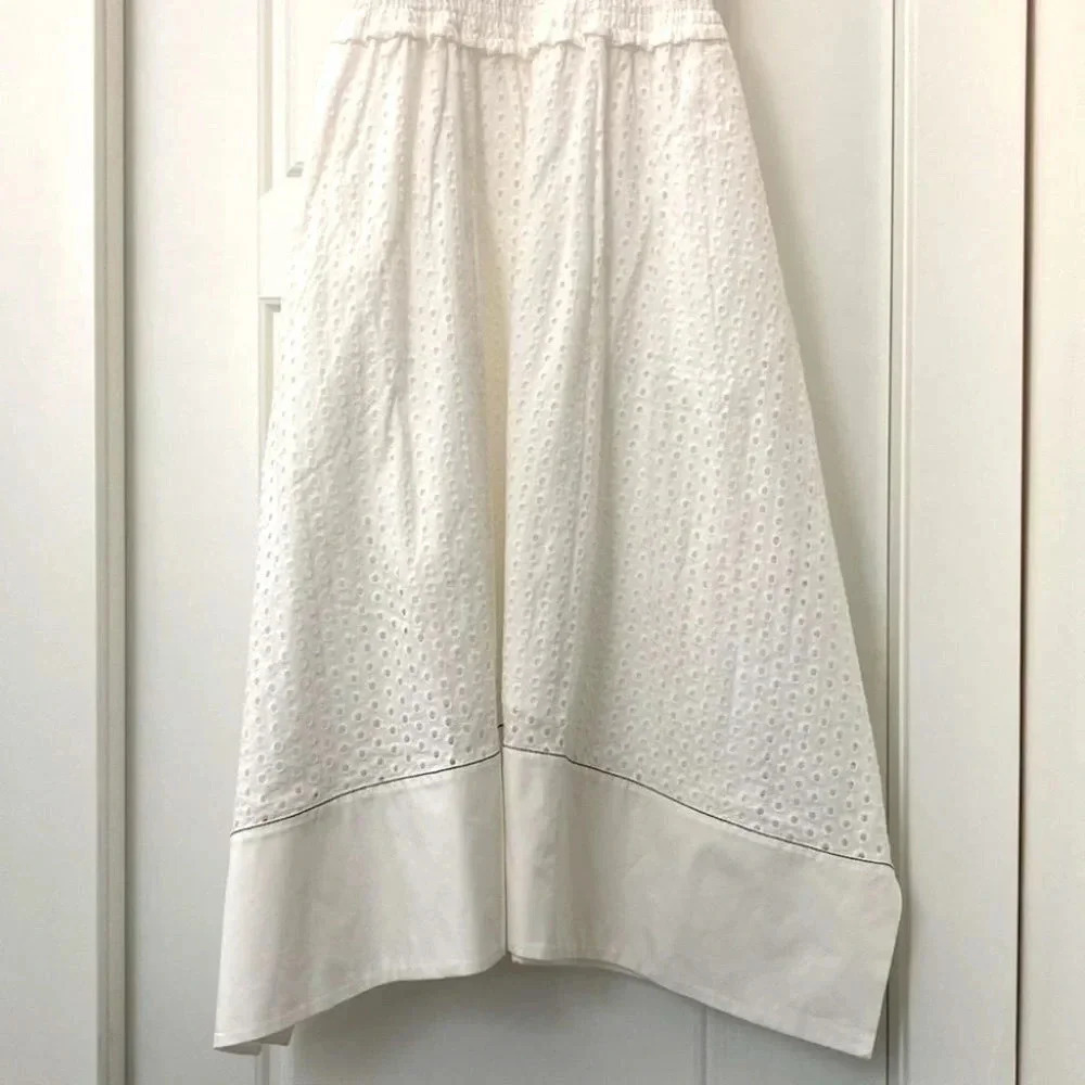 Proenza Schouler Dress 0 White Eyelet Smocked Drop Waist Broderie Anglaise - Picture 6 of 14